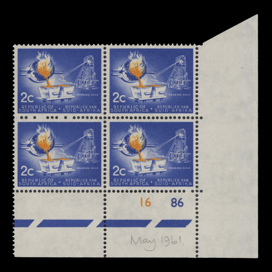 South Africa 1961 (MNH) 2c Pouring Gold cylinder 16–86 block