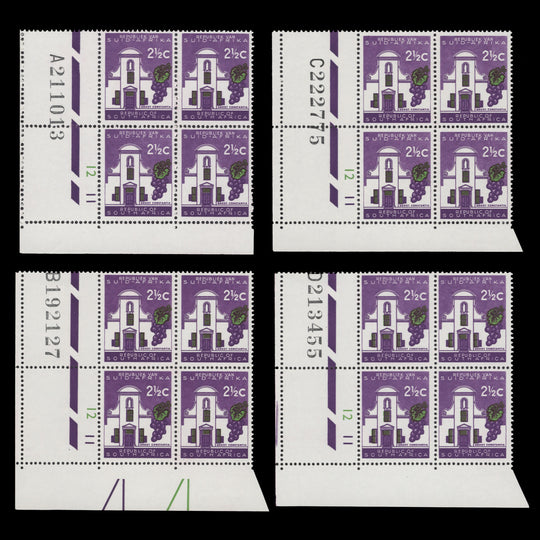 South Africa 1963 (MNH) 2½c Groot Constantia cyl blocks, RSA wmk