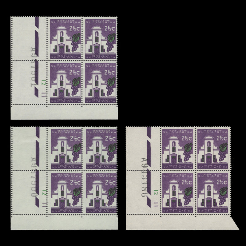South Africa 1963 (MLH) 2½c Groot Constantia cylinder blocks