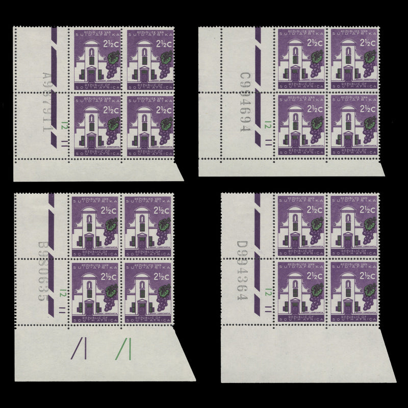 South Africa 1963 (MNH) 2½c Groot Constantia cylinder 12–11 blocks
