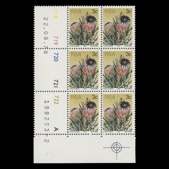 South Africa 1977 (MNH) 3c Protea Neriifolia cylinder block