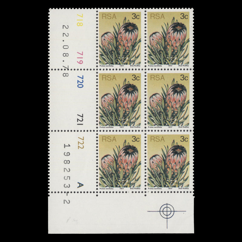 South Africa 1977 (MNH) 3c Protea Neriifolia cylinder block