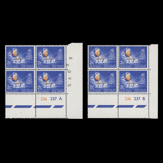 South Africa 1968 (MNH) 2c Pouring Gold cylinder blocks, RSA wmk