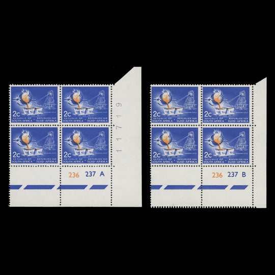 South Africa 1969 (MNH) 2c Pouring Gold cyl blocks, tête-bêche wmk