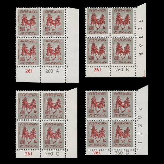 South Africa 1968 (MNH) 1c Kafferboom Flower blocks, tête-bêche wmk