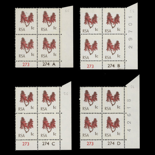 South Africa 1969 (MNH) 1c Kafferboom Flower cyl blocks, phos frame