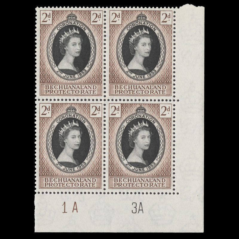 Bechuanaland 1953 (MNH) 2d Coronation plate 1A–3A block