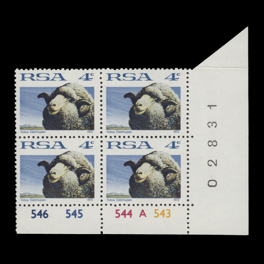 South Africa 1973 (MNH) 4c Sheep cylinder block, no watermark