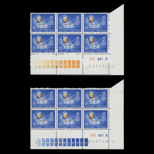South Africa 1974 (MNH) 2c Pouring Gold cylinder blocks, no watermark