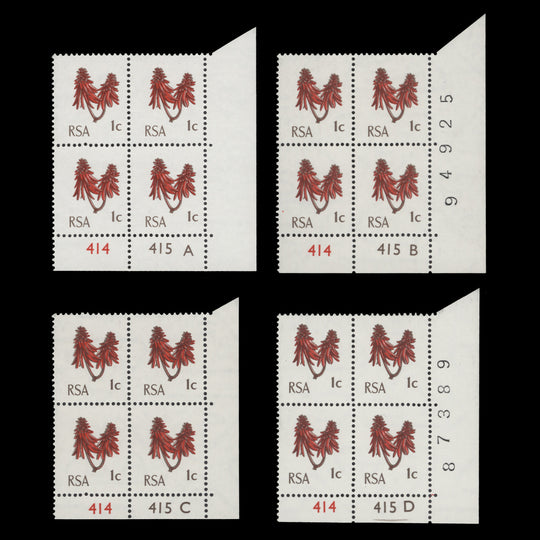 South Africa 1972 (MNH) 1c Kafferboom Flower cyl blocks, phos paper