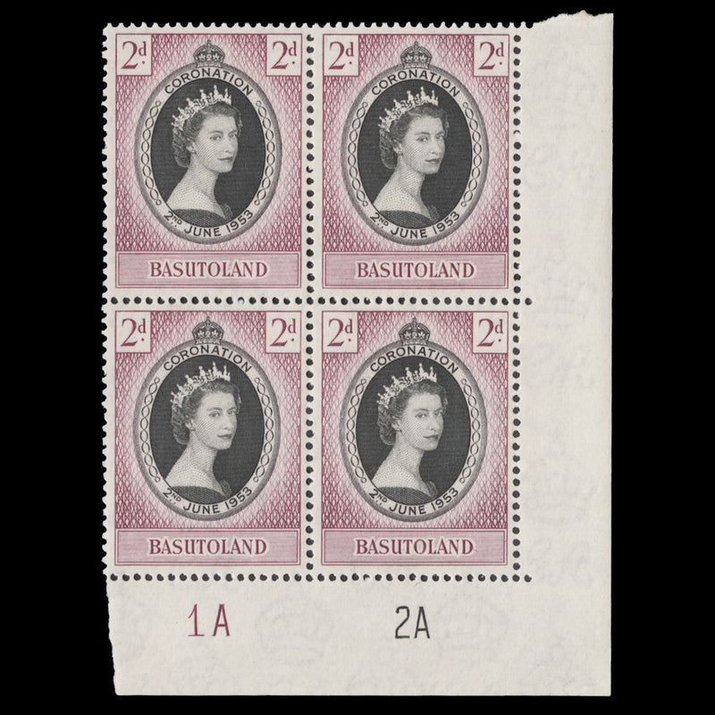 Basutoland 1953 (MNH) 2d Coronation plate 1A–2A block