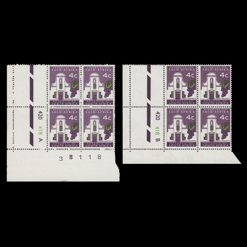 South Africa 1972 (MNH) 4c Groot Constantia cyl blocks, phos paper