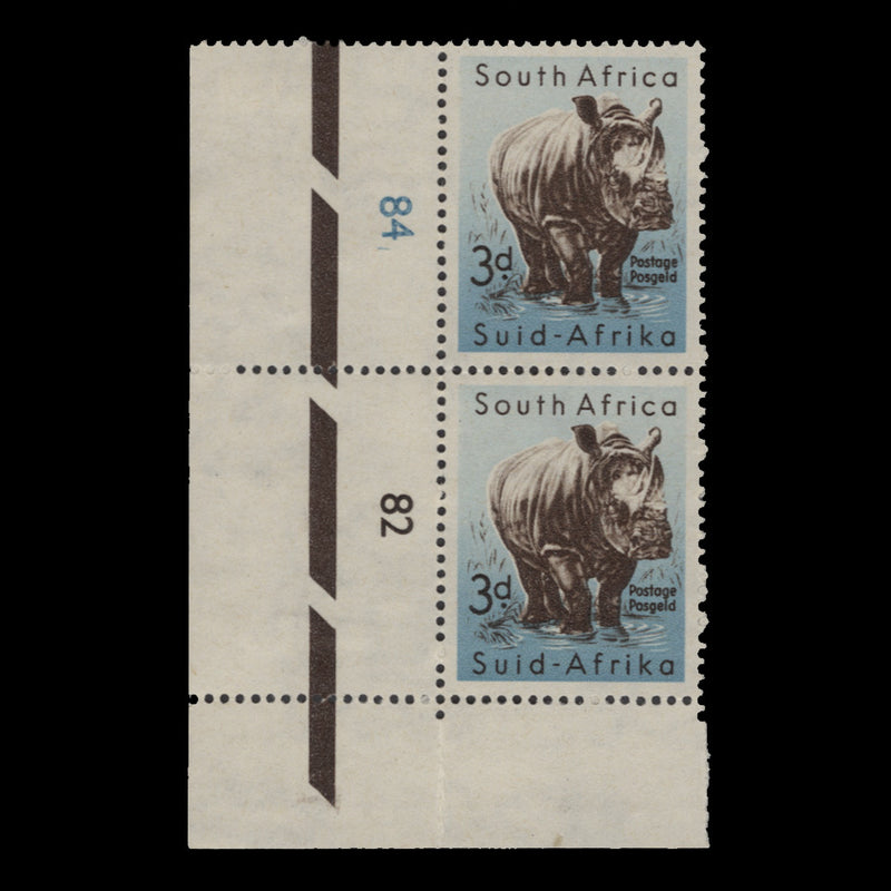 South Africa 1959 (MLH) 3d White Rhinoceros cylinder 84–82 pair