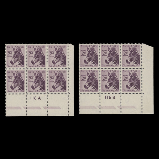 South Africa 1954 (MLH) 2d Mountain Zebra cylinder 116 blocks