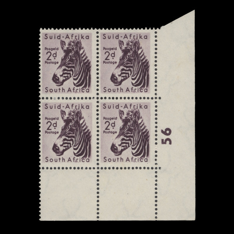 South Africa 1954 (MLH) 2d Mountain Zebra cylinder 56 block