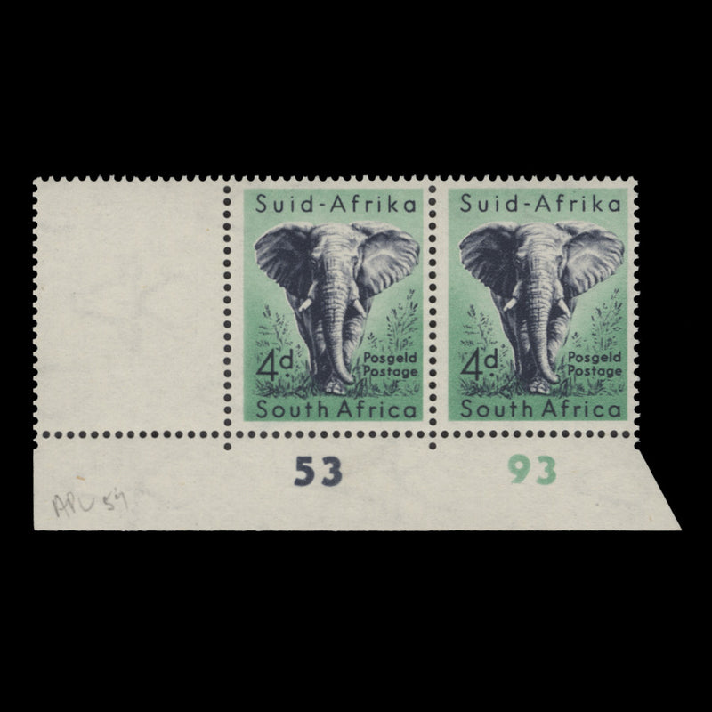 South Africa 1954 (MLH) 4d African Elephant cylinder 53–93 pair