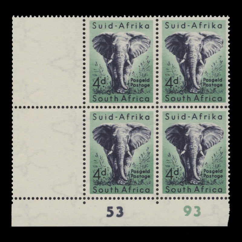 South Africa 1954 (MLH) 4d African Elephant cylinder 53–93 block
