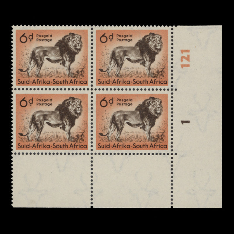 South Africa 1954 (MLH) 6d Lion cylinder 1–121 block