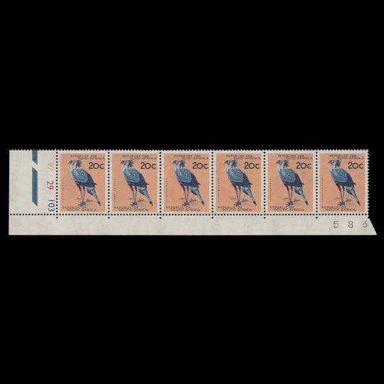 South Africa 1961 (MNH) 20c Secretary Bird cylinder 97–29–103 strip