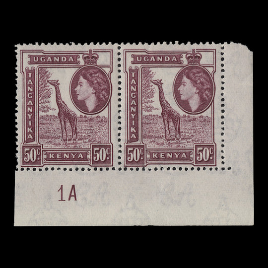 Kenya Uganda Tanganyika 1954 (MNH) 50c Giraffe plate 1A pair