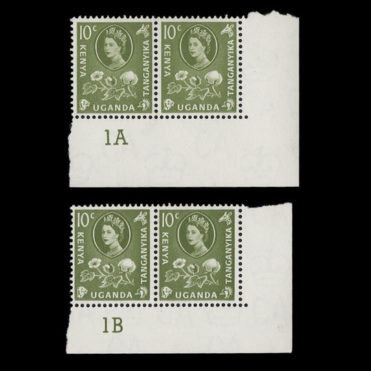 Kenya Uganda Tanganyika 1960 (MLH) 10c Cotton plate pairs