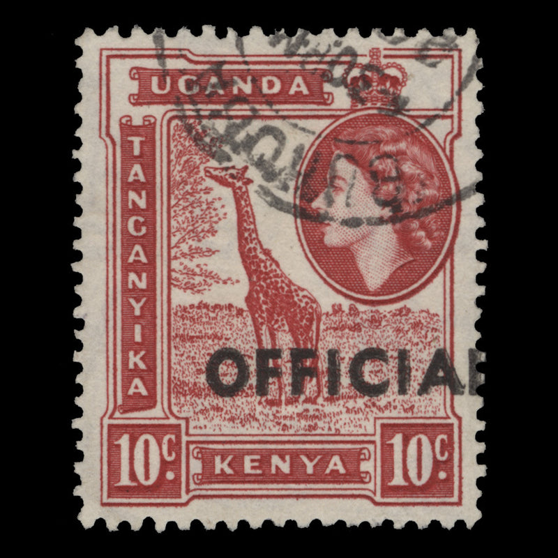 Kenya Uganda Tanganyika 1959 (Variety) 10c Giraffe, 'OFFICIAL' shift