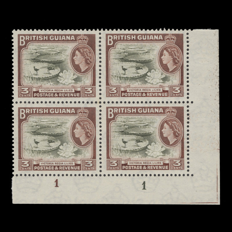 British Guiana 1954 (MNH) 3c Victoria Regia Waterlilies plate 1–1 block