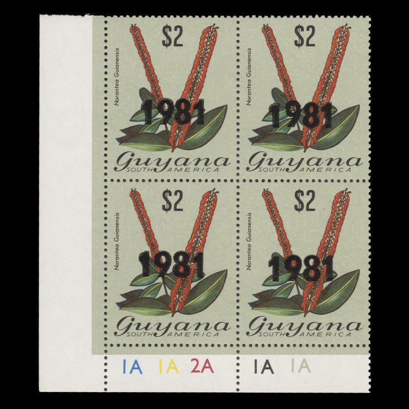 Guyana 1981 (MNH) $2 Norantea Guianensis provisional plate block