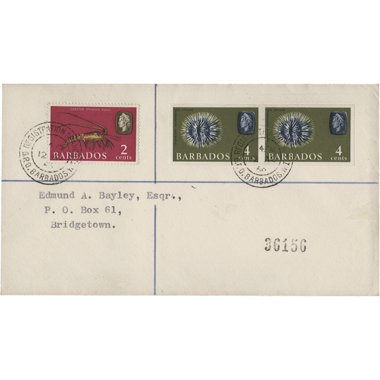 Barbados 1965 (Variety) 4c Sea Urchin imperf pair