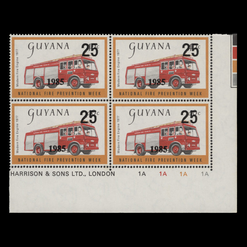 Guyana 1985 (MNH) 25c/40c Fire Prevention Week plate block