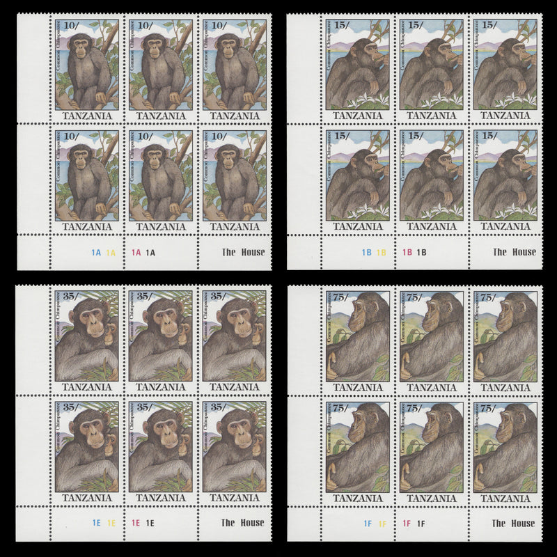 Tanzania 1992 (MNH) Common Chimpanzee plate blocks