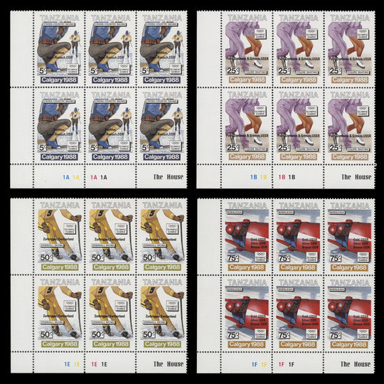 Tanzania 1989 (MNH) Olympic Medal Winners, Calgary plate blocks