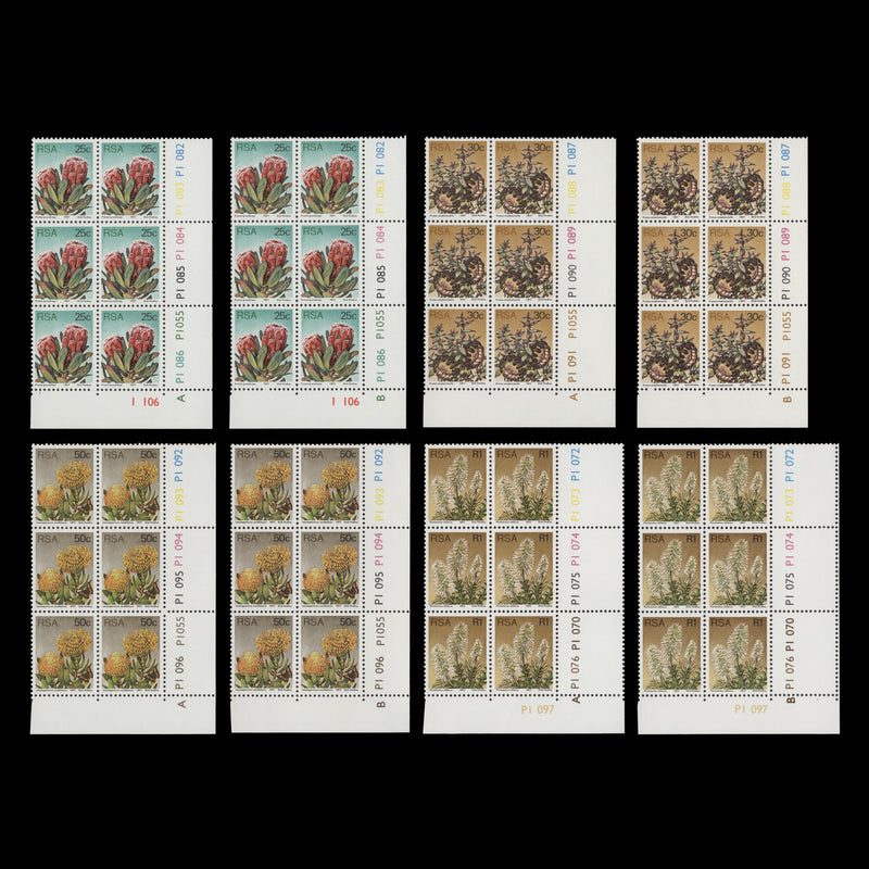 South Africa 1977 (MNH) Proteas cylinder blocks, perf 12½ x 12½