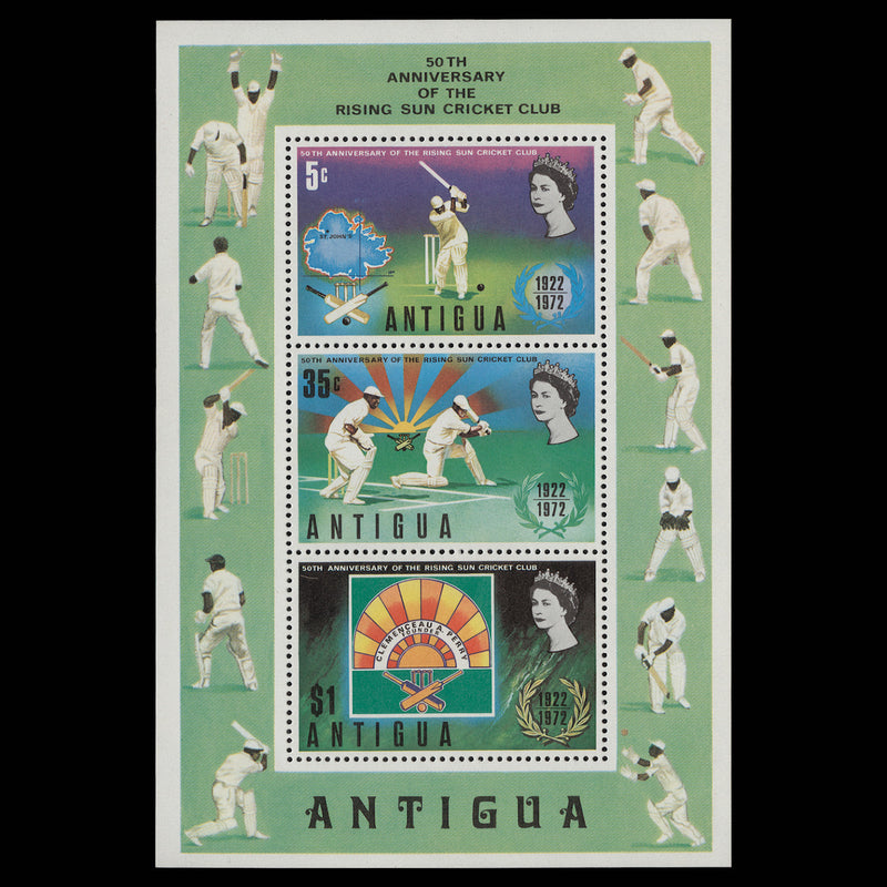 Antigua 1972 (Variety) Rising Sun Cricket Club M/S inverted watermark