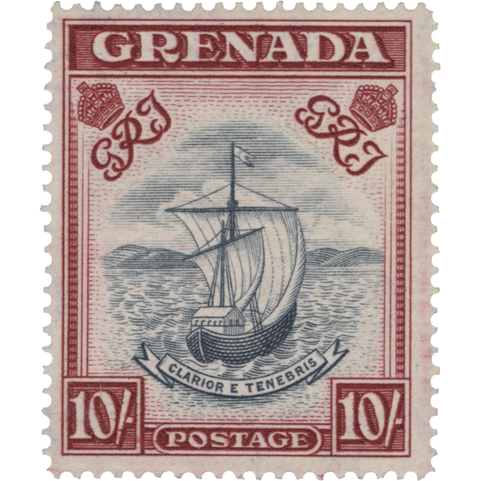 Grenada 1944 (MNH) 10s Badge of the Colony, perf 14 x 14, wide frame