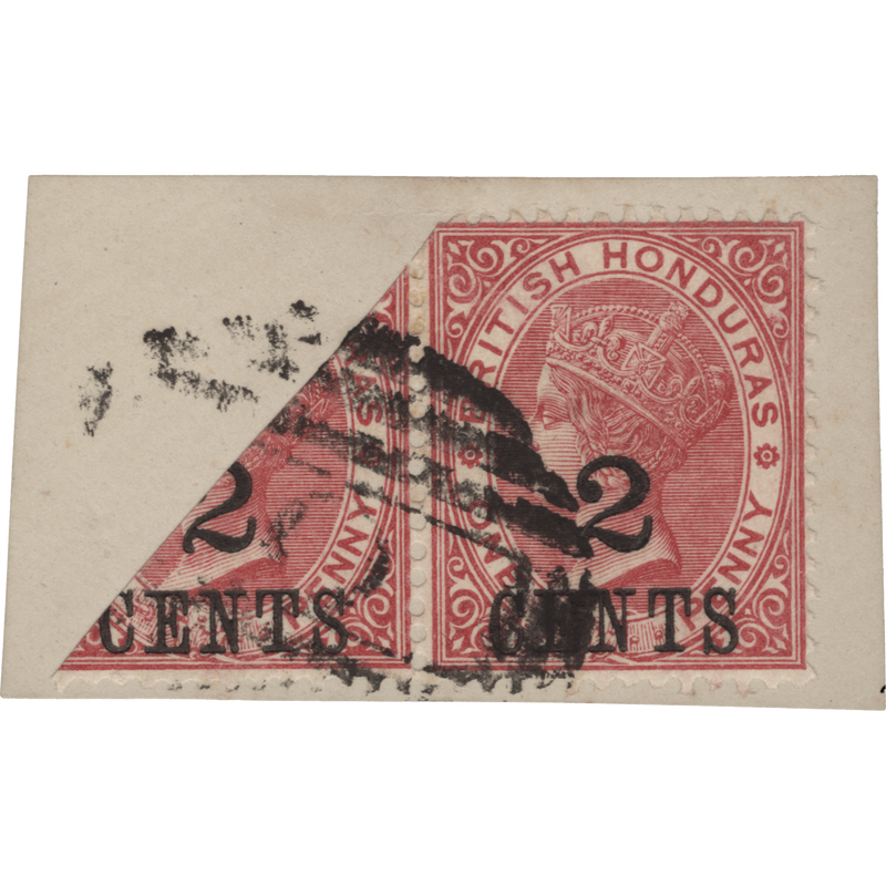 British Honduras 1888 (Used) 2c/1d Carmine single with bisect