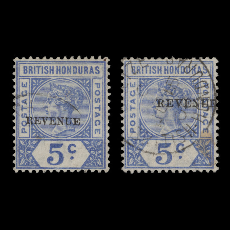 British Honduras 1899 (Used) 5c Ultramarine 'REVENUE' overprints