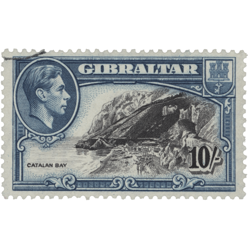 Gibraltar 1943 (Used) 10s Catalan Bay, perf 13 x 13