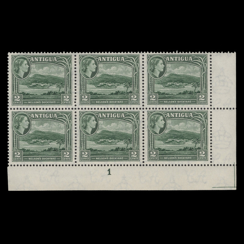 Antigua 1953 (MNH) 2c Nelson's Dockyard plate 1 block