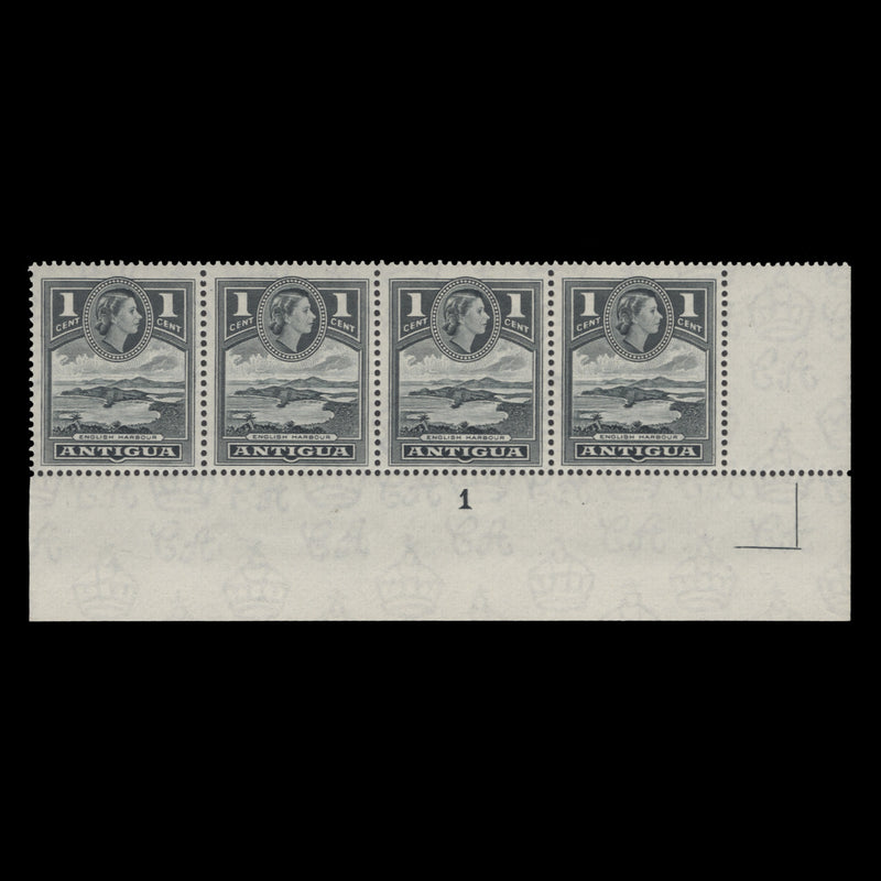 Antigua 1961 (MNH) 1c English Harbour plate strip, slate shade