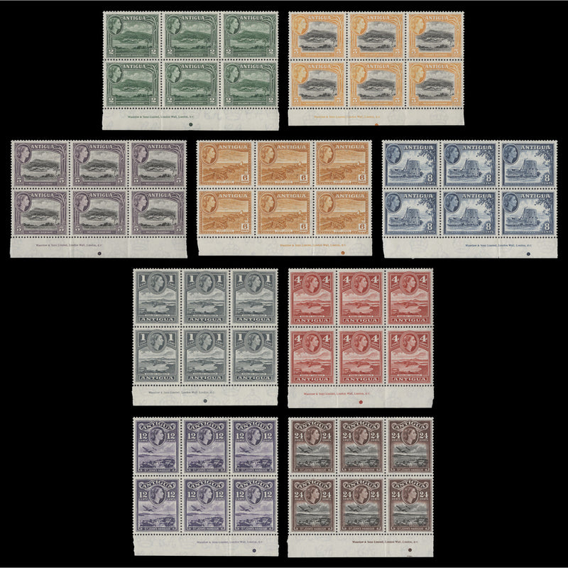 Antigua 1953 (MLH) Definitives imprint blocks, Waterlow