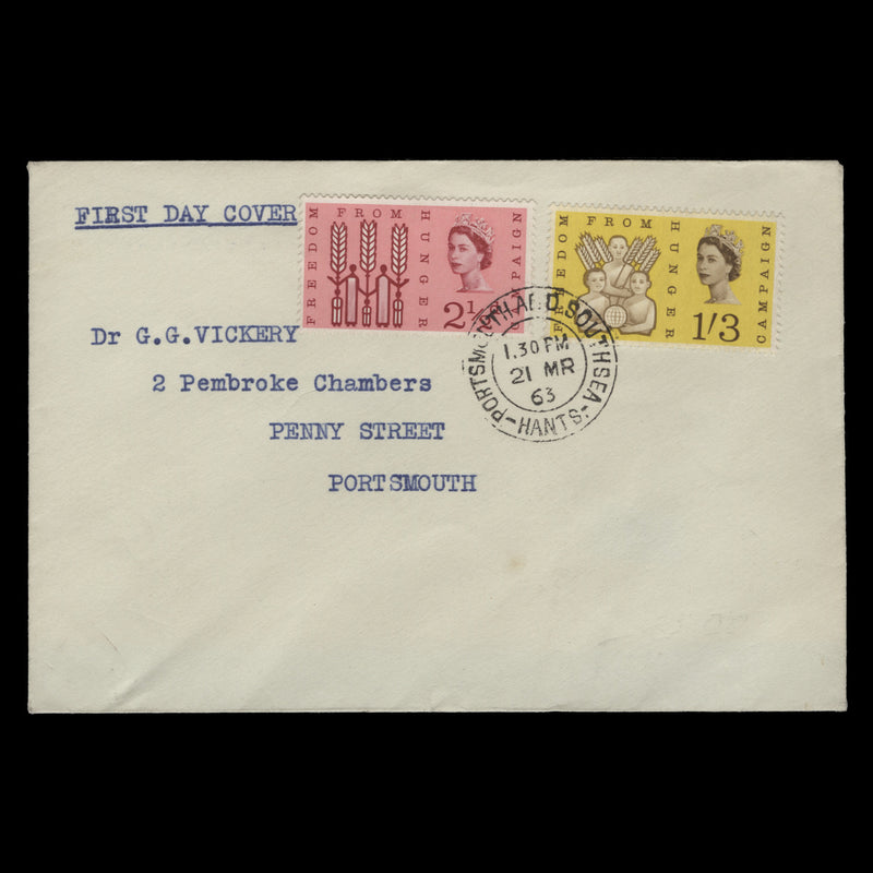Great Britain 1963 (FDC) Freedom From Hunger ordinary, PORTSMOUTH