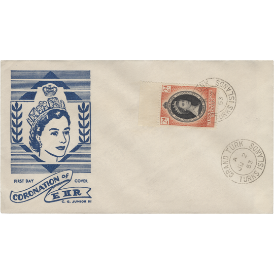Turks & Caicos Islands 1953 (FDC) 2d Coronation, GRAND TURK