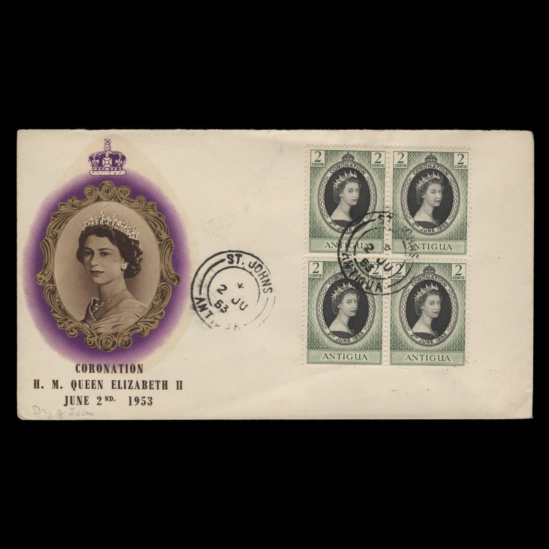 Antigua 1953 (FDC) 2c Coronation block, ST JOHNS