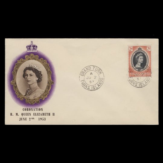 Turks & Caicos Islands 1953 (FDC) 2d Coronation, GRAND TURK