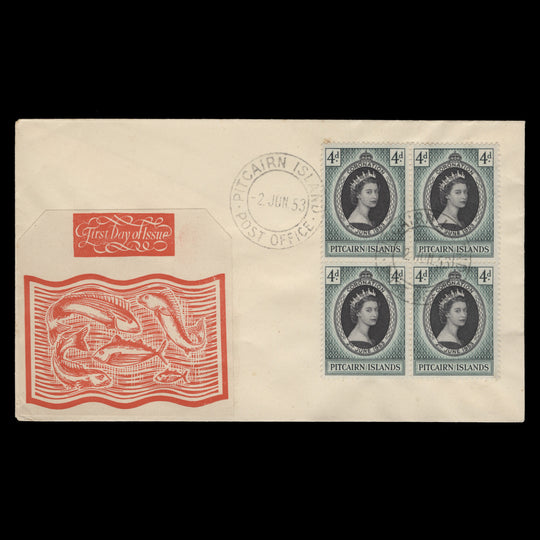 Pitcairn Islands 1953 (FDC) 4d Coronation block