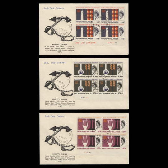 Pitcairn Islands 1966 (FDC) UNESCO Anniversary plate blocks