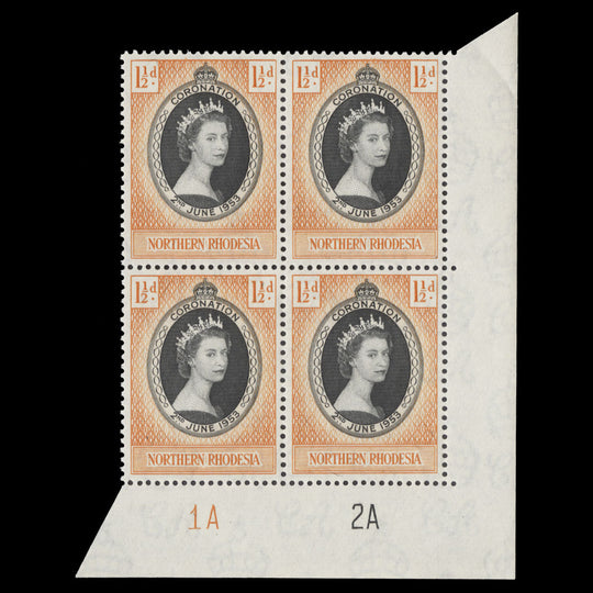 Northern Rhodesia 1953 (MNH) 1½d Coronation 1A–2A block