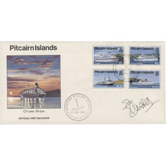 Pitcairn Islands 1991 Cruise Ships first day cover signed by designer