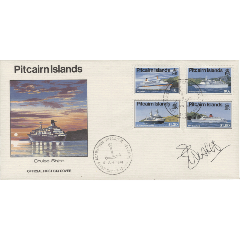 Pitcairn Islands 1991 Cruise Ships first day cover signed by designer